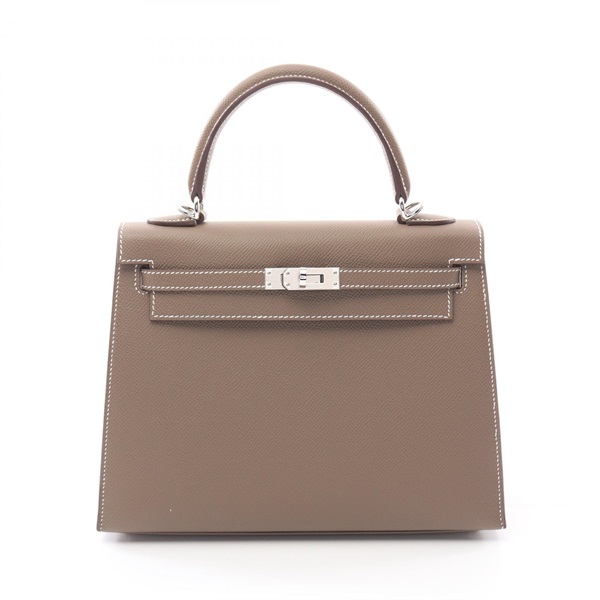 HERMES Kelly 25 Hand bag K Outside stitched 038416CK Epsom Etoupe Grey SHW