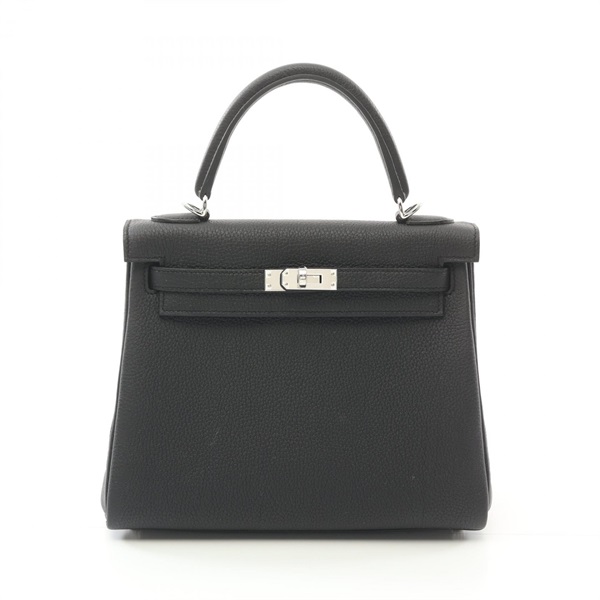 HERMES Kelly 25 Hand shoulder bag W Inside stitched 044624CK Togo leather Black SHW