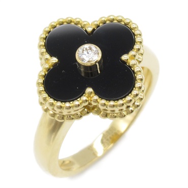 Van Cleef & Arpels Vintage Alhambra Ring 1PD Ring 18KYG Onyx Used US size 5.5