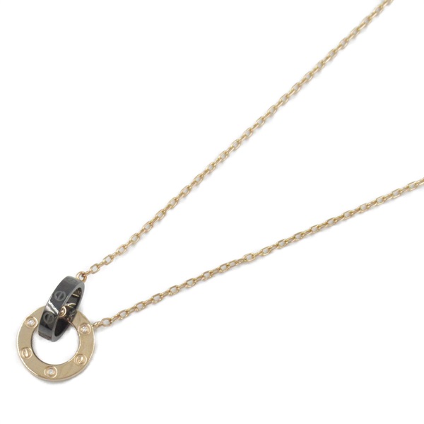 CARTIER Love Necklace Diamond Ceramic 18KPG Pink Rose Gold Used women Pendant
