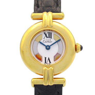 CARTIER Must Colisee Wrist Watch W1006654 Quartz Gold Plated leather Used Women
