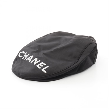 CHANEL hunting cap hat 59cm silk Black Used Women