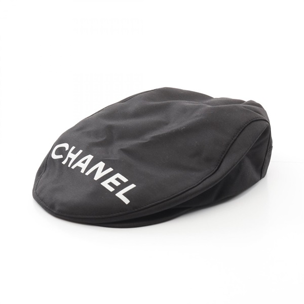 CHANEL hunting cap hat 59cm silk Black Used Women