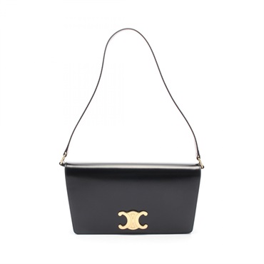 CELINE Trapeze Triomphe Shoulder Bag leather Black Used Women