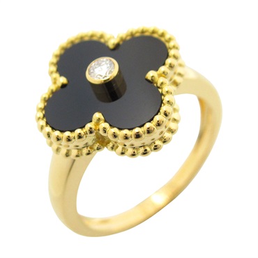 Van Cleef & Arpels Vintage Alhambra Ring 18KYG Gold Onyx Used US size 7.25 #55