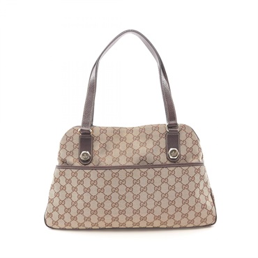 GUCCI GG canvas Hand Shoulder Bag 163288 canvas leather Beige Brown Used Women