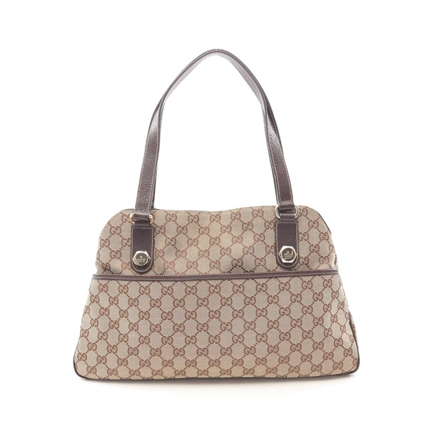 GUCCI GG canvas Hand Shoulder Bag 163288 canvas leather Beige Brown Used Women