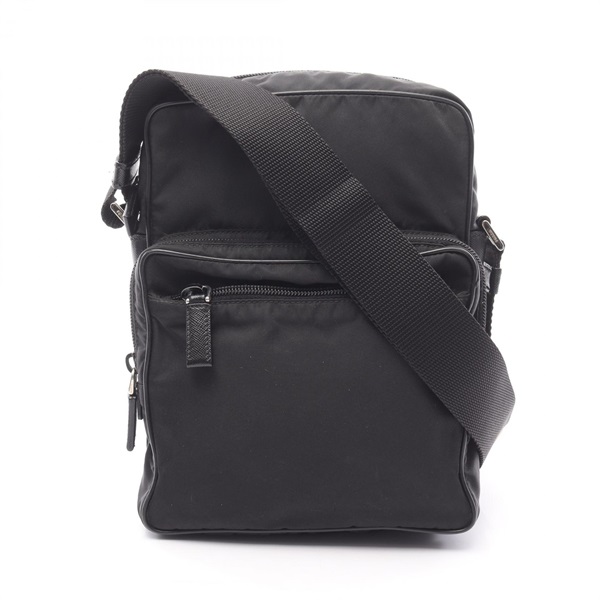 PRADA Pochette Shoulder Bag crossbody Saffiano leather Nylon Black Used unisex