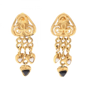 CHANEL COCO Mark Dangle clip-on earrings Gold Plated Used women CC