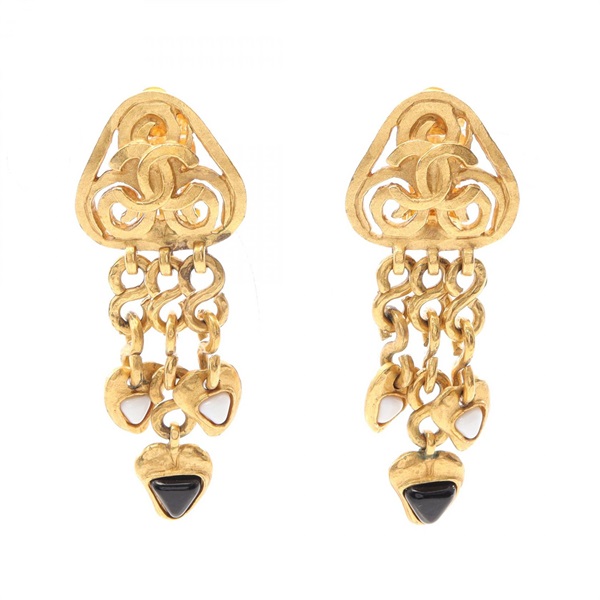 CHANEL COCO Mark Dangle clip-on earrings Gold Plated Used women CC