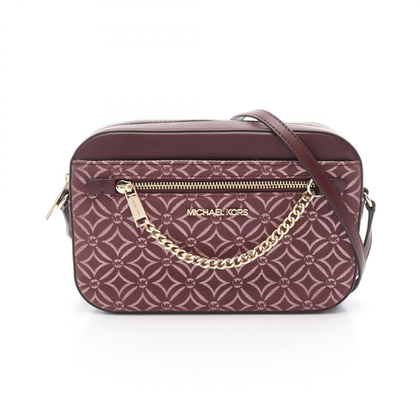 Michael Kors Jet Set L Metallic Logo Crossbody Shoulder Bag canvas leather Pink