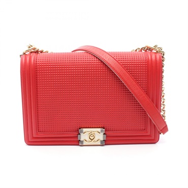 CHANEL Boy Chanel Large Matelasse chain Shoulder Bag A67087 leather Red GHW Used