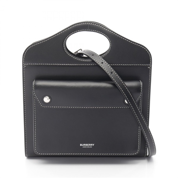 BURBERRY Mini Topstitch 2Way Crossbody Shoulder Handbag Leather Black Used Women