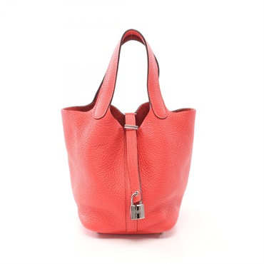 HERMES Picotin Lock PM Hand bag C Taurillon Clemence Rouge pivoine Used SHW