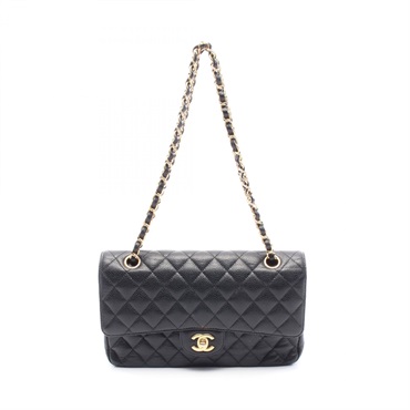 CHANEL Matelasse W flap chain Shoulder Bag A01112 Calfskin Black GHW Used Women