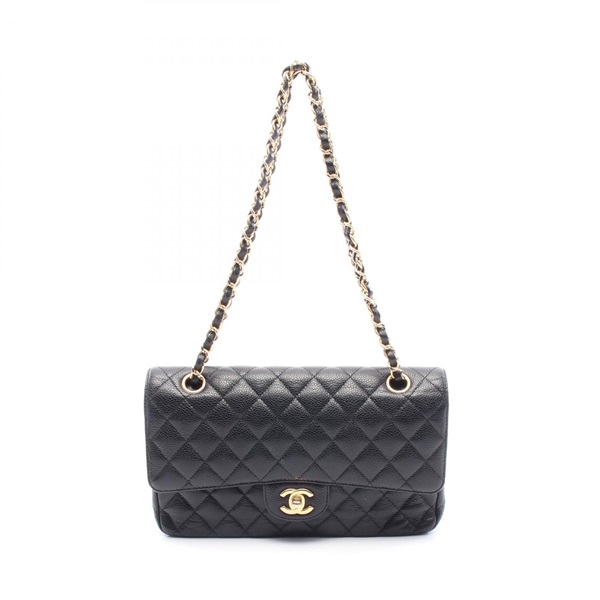 CHANEL Matelasse W flap chain Shoulder Bag A01112 Calfskin Black GHW Used Women