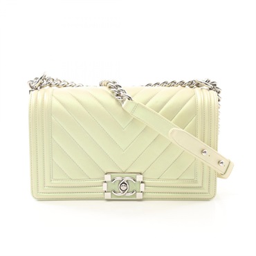 CHANEL Boy Chanel Chevron V Stitch chain Shoulder Bag A67086 Lambskin Green SHW