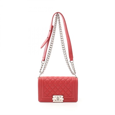 CHANEL Boy Chanel Small chain Shoulder Bag A67085 leather Red Used SHW