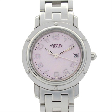 HERMES Clipper Nacre Wrist Watch CL4.210 Quartz Stainless Steel Used Women