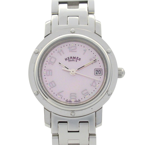 HERMES Clipper Nacre Wrist Watch CL4.210 Quartz Stainless Steel Used Women