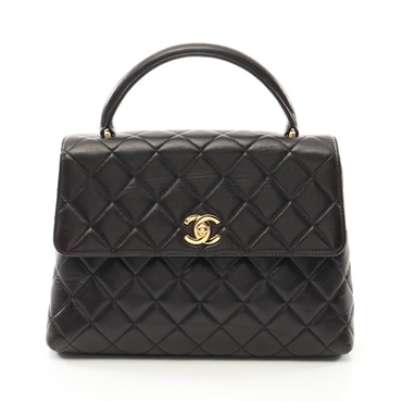 CHANEL Matelasse Hand bag Lambskin leather Black Used GHW