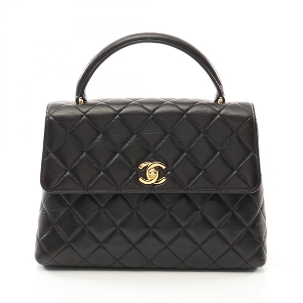 CHANEL Matelasse Hand bag Lambskin leather Black Used GHW