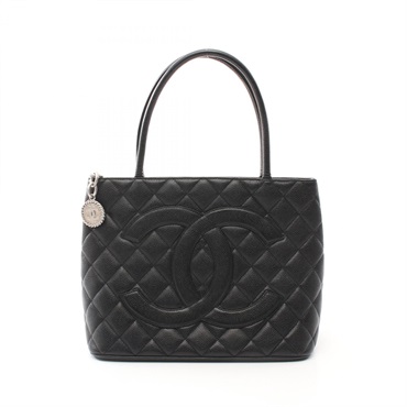 CHANEL Medallion Tote Hand Bag A01804 leather Grained calfskin Black Used SHW CC