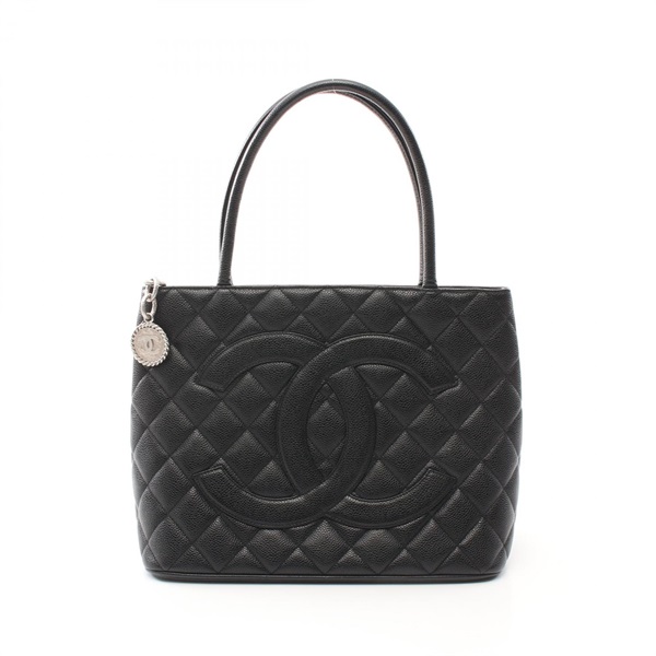 CHANEL Medallion Tote Hand Bag A01804 leather Grained calfskin Black Used SHW CC