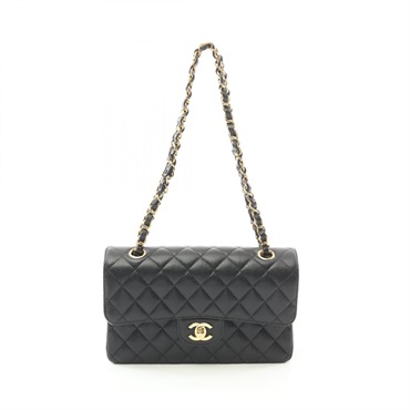 CHANEL Matelasse W flap chain Shoulder Bag A01113 leather Black Used GHW