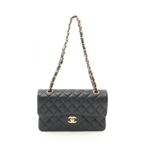 CHANEL Matelasse W flap chain Shoulder Bag A01113 leather Black Used GHW