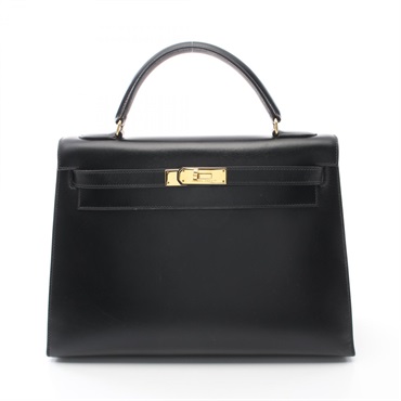 HERMES Kelly 32 Hand shoulder bag V Outside stitched Box calf leather Black GHW