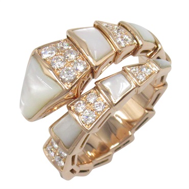 BVLGARI Serpenti Viper Ring Diamond MOP 18KPG Gold Used women US size 7.25