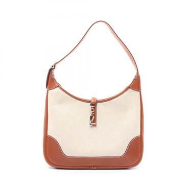 HERMES Trim 31 Shoulder Bag E Toile H leather natural fauve Used SHW