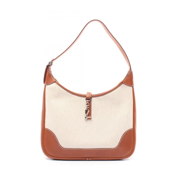 HERMES Trim 31 Shoulder Bag E Toile H leather natural fauve Used SHW