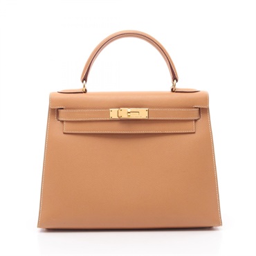 HERMES Kelly 28 Shoulder Handbag B Outside Stitched Epsom leather Natural GHW