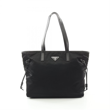 PRADA VELA Hand Tote Bag 1BG401 Nylon Saffiano leather Black Used Women logo