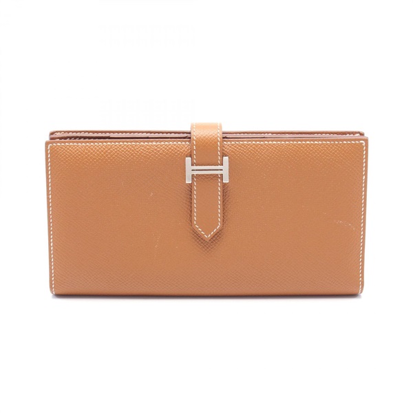 HERMES Bearn Soufflet Bifoldpurse wallet 039785CK Epsom leather Gold Used X SHW