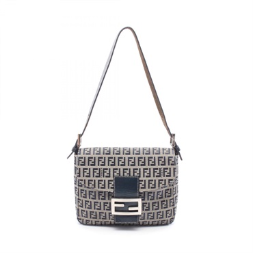 FENDI Zucchino Shoulder Handbag 16464 Canvas Leather Navy Gray Used Women