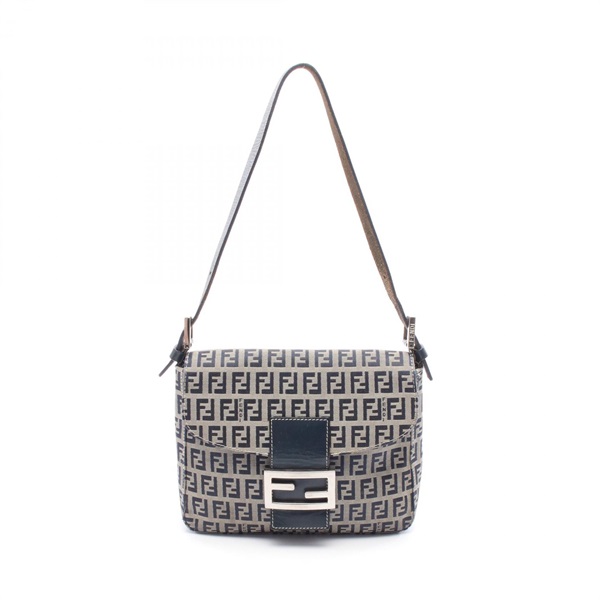 FENDI Zucchino Shoulder Handbag 16464 Canvas Leather Navy Gray Used Women