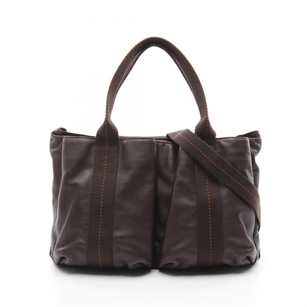 HERMES Caravan Horizontal MM Hand tote crossbody bag Derma leather Brown SHW
