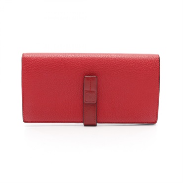 LOEWE Vertical Wallet Large Bi-fold Purse Leather Red Used Women