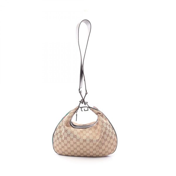 GUCCI GG canvas sherry line Shoulder Bag 001 3315 leather Beige Used Women
