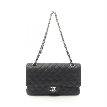 CHANEL Matelasse W flap chain Shoulder Bag A01112 leather Black Used Women SHW