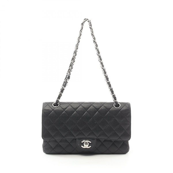 CHANEL Matelasse W flap chain Shoulder Bag A01112 leather Black Used Women SHW