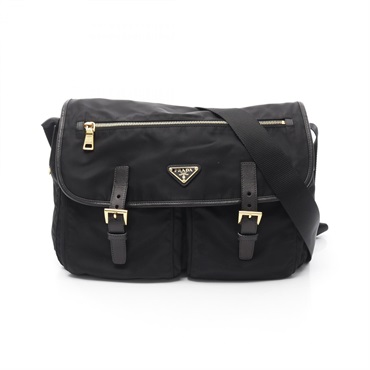 PRADA VELA Shoulder Bag crossbody BT0687 Nylon Saffiano leather Black Used logo