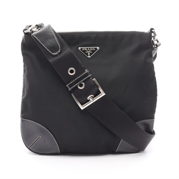 PRADA Shoulder crossbody Bag Nylon leather Black Used Women logo SHW