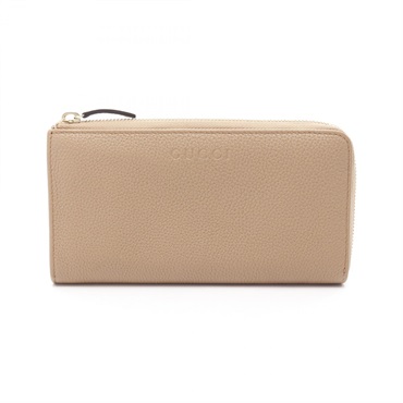 GUCCI logo L-shaped zipper long purse wallet 332747 leather Beige Used
