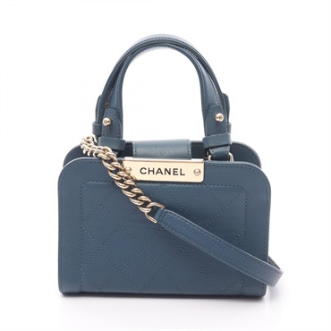 CHANEL Matelasse Hand Chain Shoulder Bag A93731 leather Blue Used Women GHW CC
