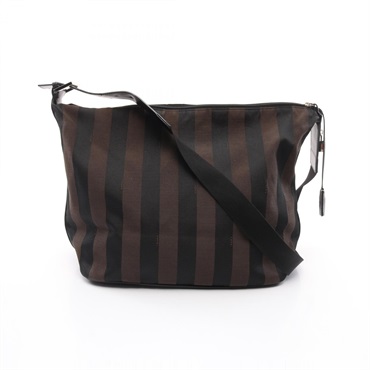 FENDI Pecan Shoulder crossbody Bag 7VA092 canvas leather Black Brown Used Women