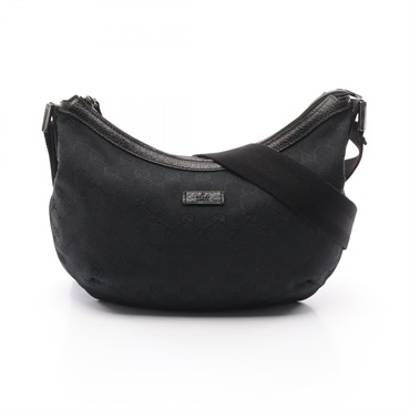 GUCCI GG canvas Shoulder Bag 181092 leather Black Used Women crossbody